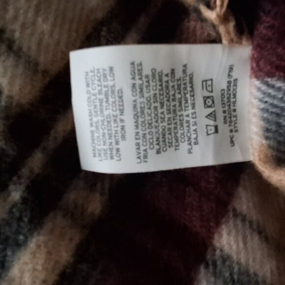 WOOLRICH Poncho Cape Shawl Wrap Cream Tan Burg Plaid Blanket Wrap Layer One Size - Picture 6 of 7